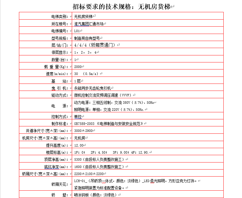 汇通市场无机房货梯安装工程招标公告