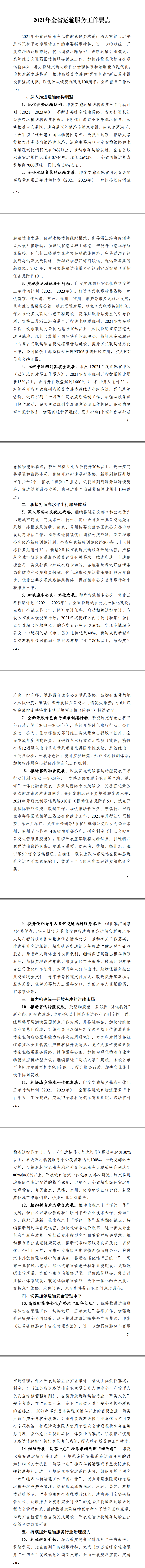 2021年全省运输工作服务要点